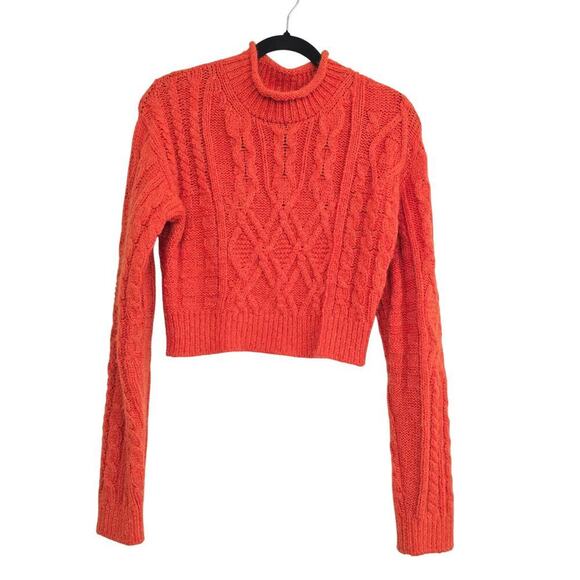Aritzia Supper Soft Wool Alpaca Blend Cable Knit Cropped Sweater Burnt Orange M - Picture 2 of 12